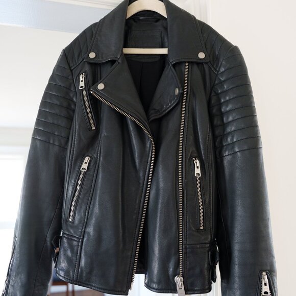 AllSaints Papin Leather Biker Jacket in Black - Picture 2 of 16